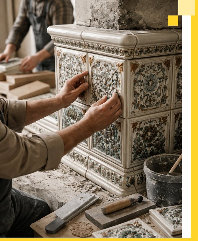 Изразцовые камины под ключ в Дагестанских Огнях: проект и монтаж