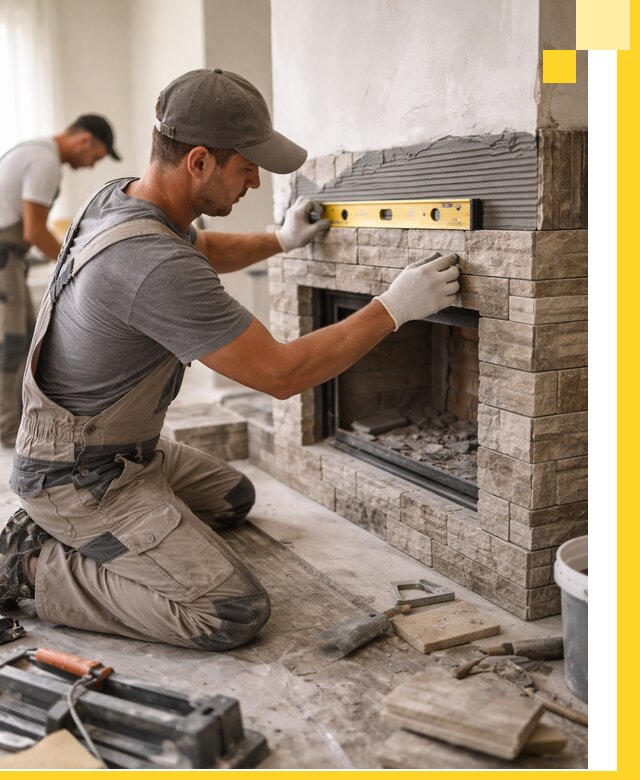 Облицовка каминов в Дагестанских Огнях, монтаж и отделка натуральным камнем