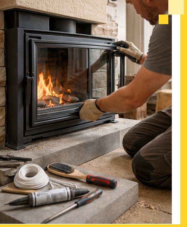 Производство, монтаж и доставка каминов со стеклом в Дагестанских Огнях