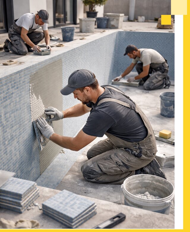 Облицовка бассейнов в Дагестанских Огнях плитка мозаика гидроизоляция