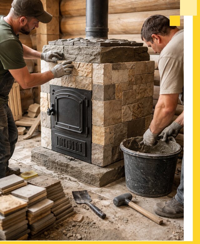 Облицовка банной печи под ключ в Дагестанских Огнях: камень и плитка