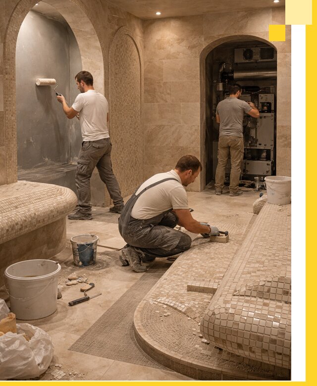 Строительство бани с хамамом и бассейном под ключ в Дагестанских Огнях