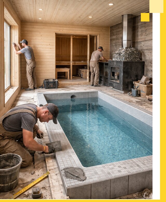 Проект бани с бассейном и сауной в Дагестанских Огнях под ключ