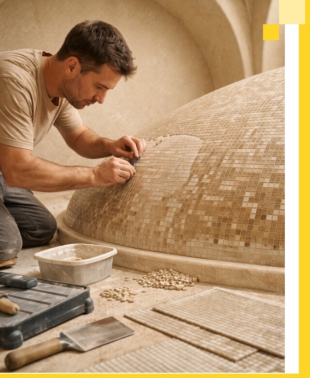 Профессиональная укладка мозаики для хамама под ключ в Дагестанских Огнях