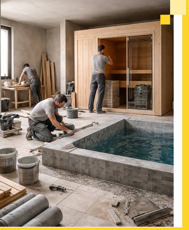 SPA зоны под ключ с бассейном сауной и печью в Дагестанских Огнях